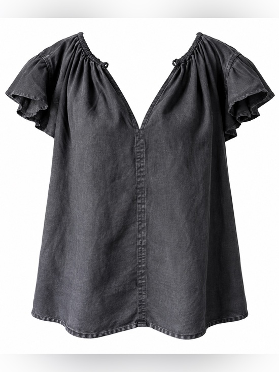Velvet by Graham & Spencer Tops - Velvet by Graham & Spencer Linen Black V-Neck Flutter Sleeve Blouse